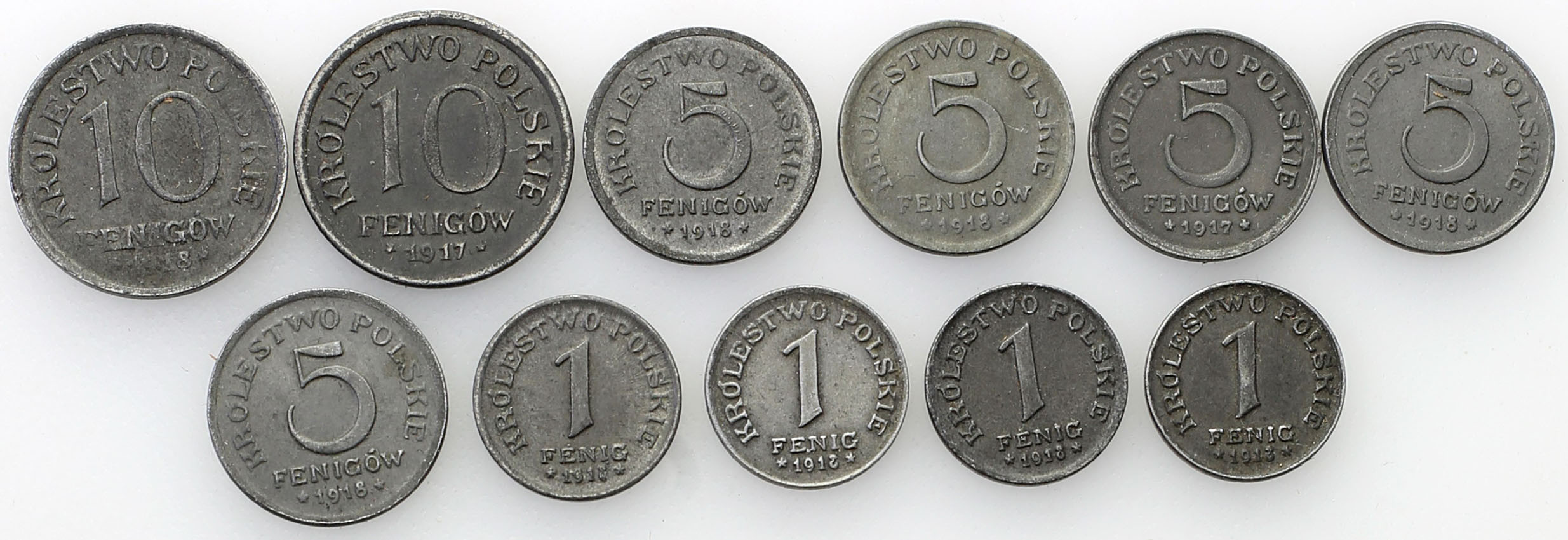 Królestwo Polskie. 1. 5, 10, fenigów 1917/18 - zestaw 11 monet